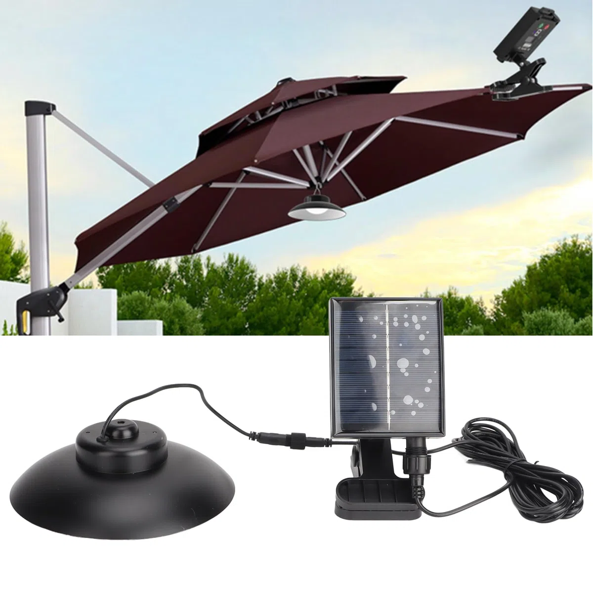 Luci per Ombrellone da Patio, Illuminazione USB con Telecomando, Luci da Patio a LED Ad Energia Solare per Tende da Esterno, per Ombrellone da Cortile, Decorazioni per Esterni da