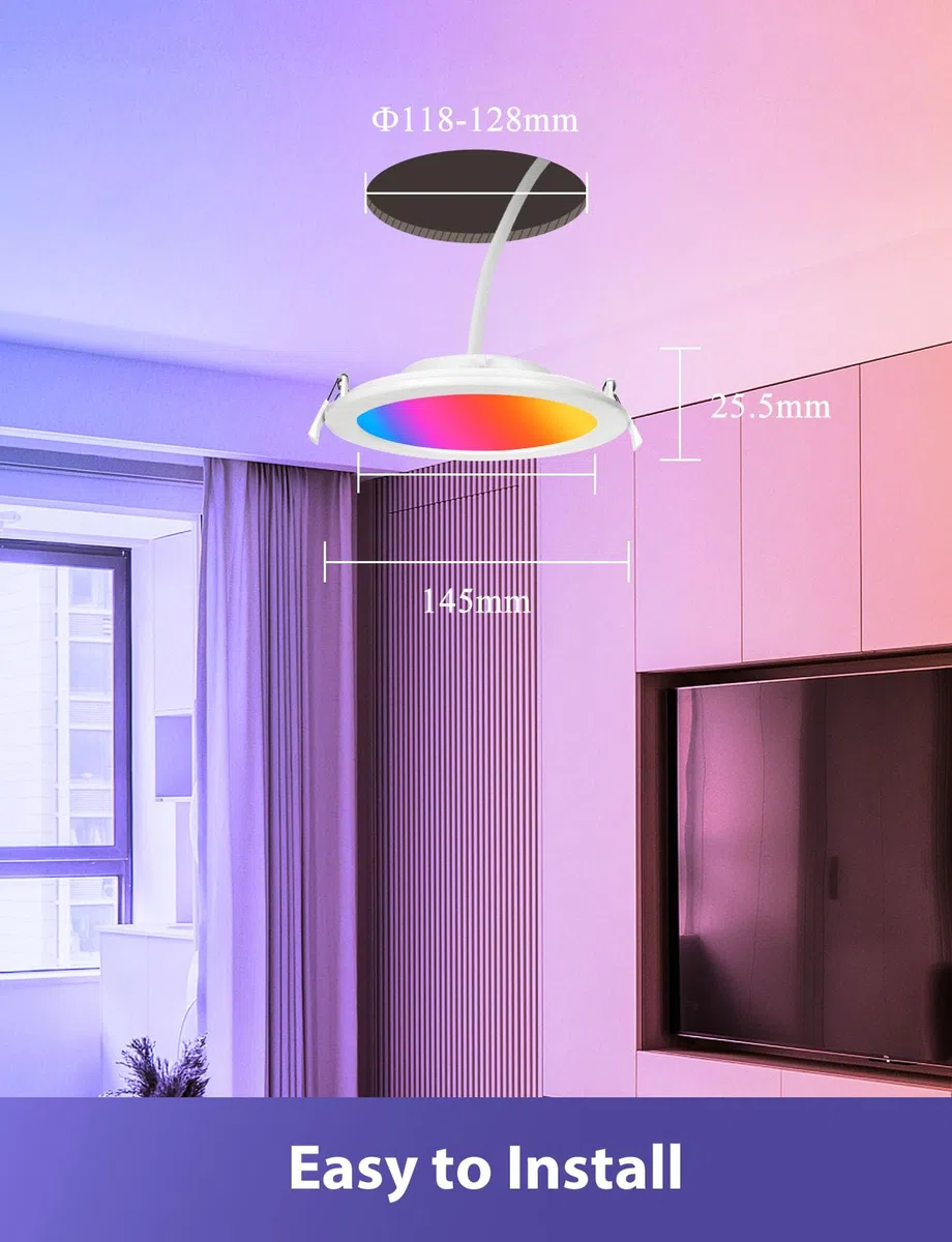 Aigostar 9W Faretti LED da Incasso per Cartongesso, 2 pezzi Faretto Led Incasso, Lampada da Incasso, App Controllo RGB Dimmerabile, Bianco Caldo a 2700-6500K 780LM, Compatibili con Alexa e Google Home