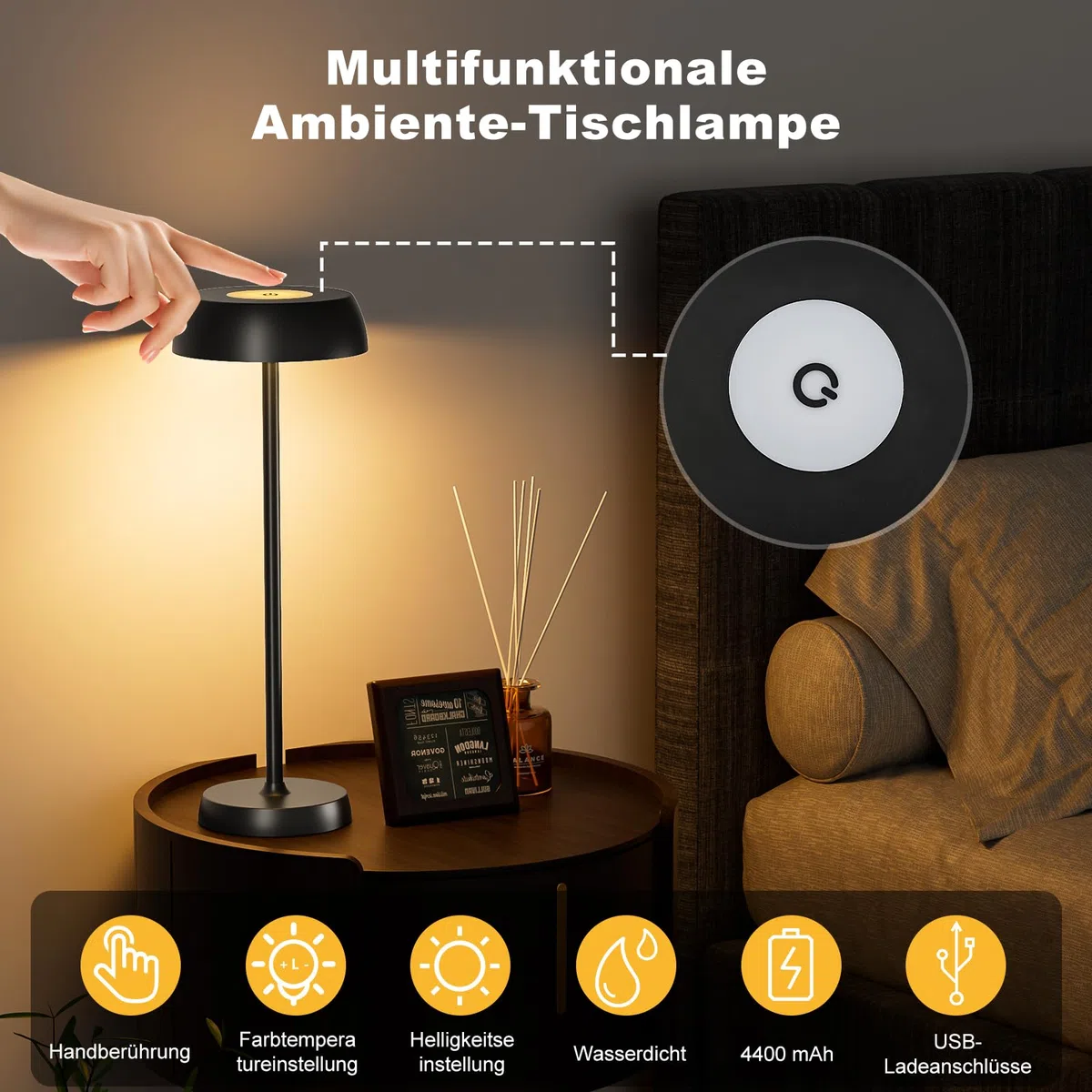 Lampada da Tavolo a LED Wireless l con Controllo Touch DimmerabileContinuo, 4 Modalità di Luce, Batteria Ricaricabile per Camera da Letto, Ufficio Domestico, Campeggio - 2 PCS