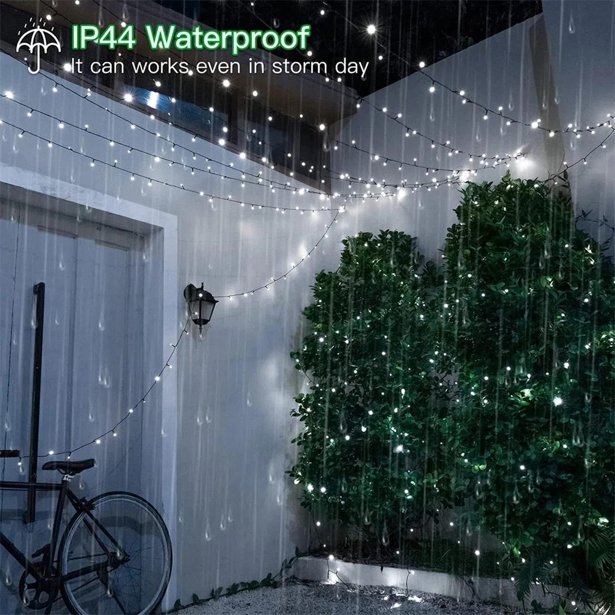 Luci LED Natalizie da Esterno/Interno, 5mm, Cavo Verde, 8 Modalità, Controller 31V con Memoria, IP44 (Bianco Ghiaccio, 15M 300LED)
