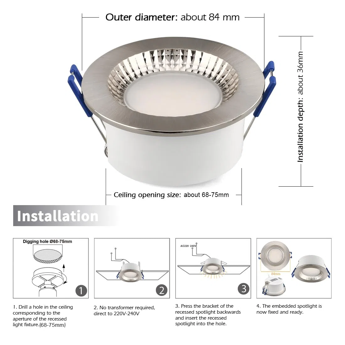 KYOTECH Faretti led da incasso per cartongesso luce bianca naturale 4500K IP65 6W Ultrapiatti Plafoniera Led 500LM Luci Led ad Incasso Impermeabile IP65,Per Ambienti Umidi Come Bagno Garage Set da 6