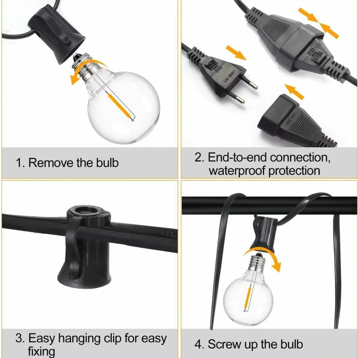 Lampade a Catena Esterno G40 30m/100FT, 50Lampadine LED +2 di Ricambio, Impermeabili IP44, Luce Calda 2200K, per Giardino Terrazzo Feste (30M/100FT, 52)