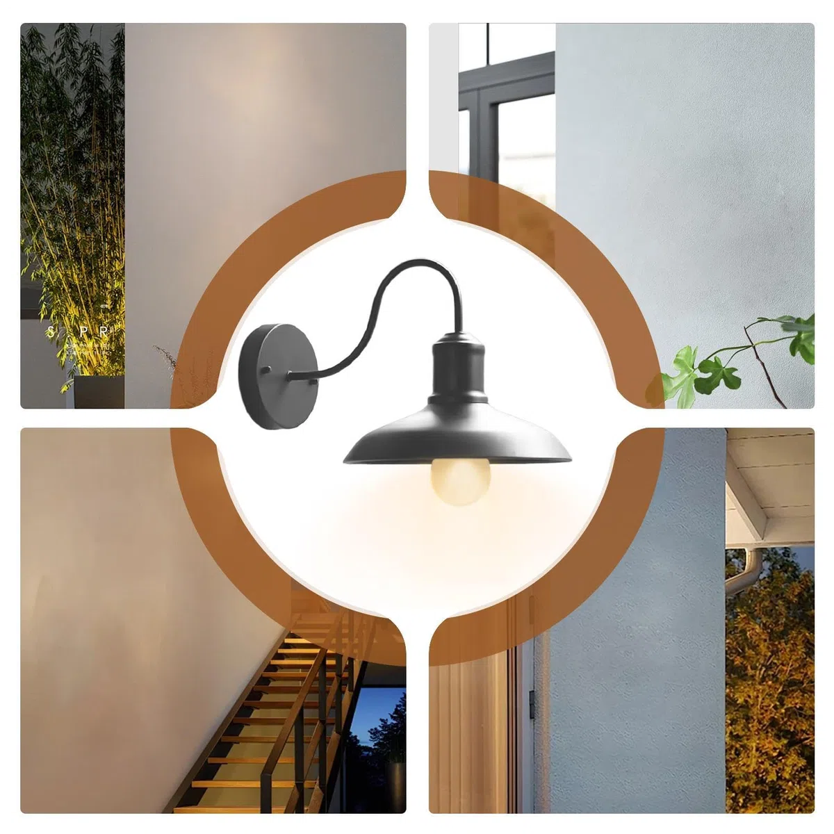 Illuminazione da parete con applique vintage - Lampada rustica impermeabile luce esterna, apparecchio in metallo paralume vetro per un'illuminazione elegante | esterno bagno, camera letto, soggiorno