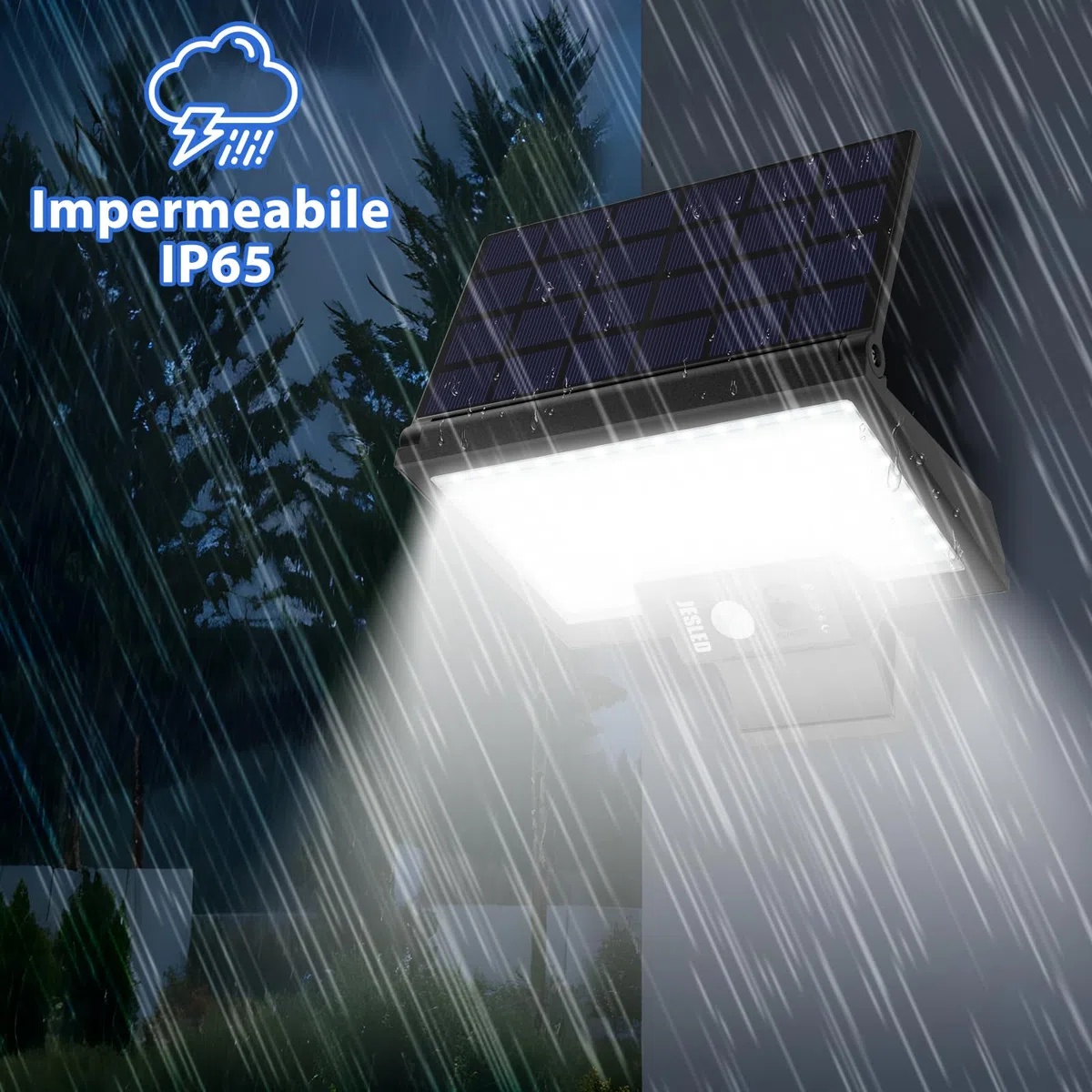 JESLED Luce Solare LED Esterno, 108LED Faretto con Sensore di Movimento, 2600mAh Lampada Girevole, 4 Modalità Luci Ricaricabile per Giardino