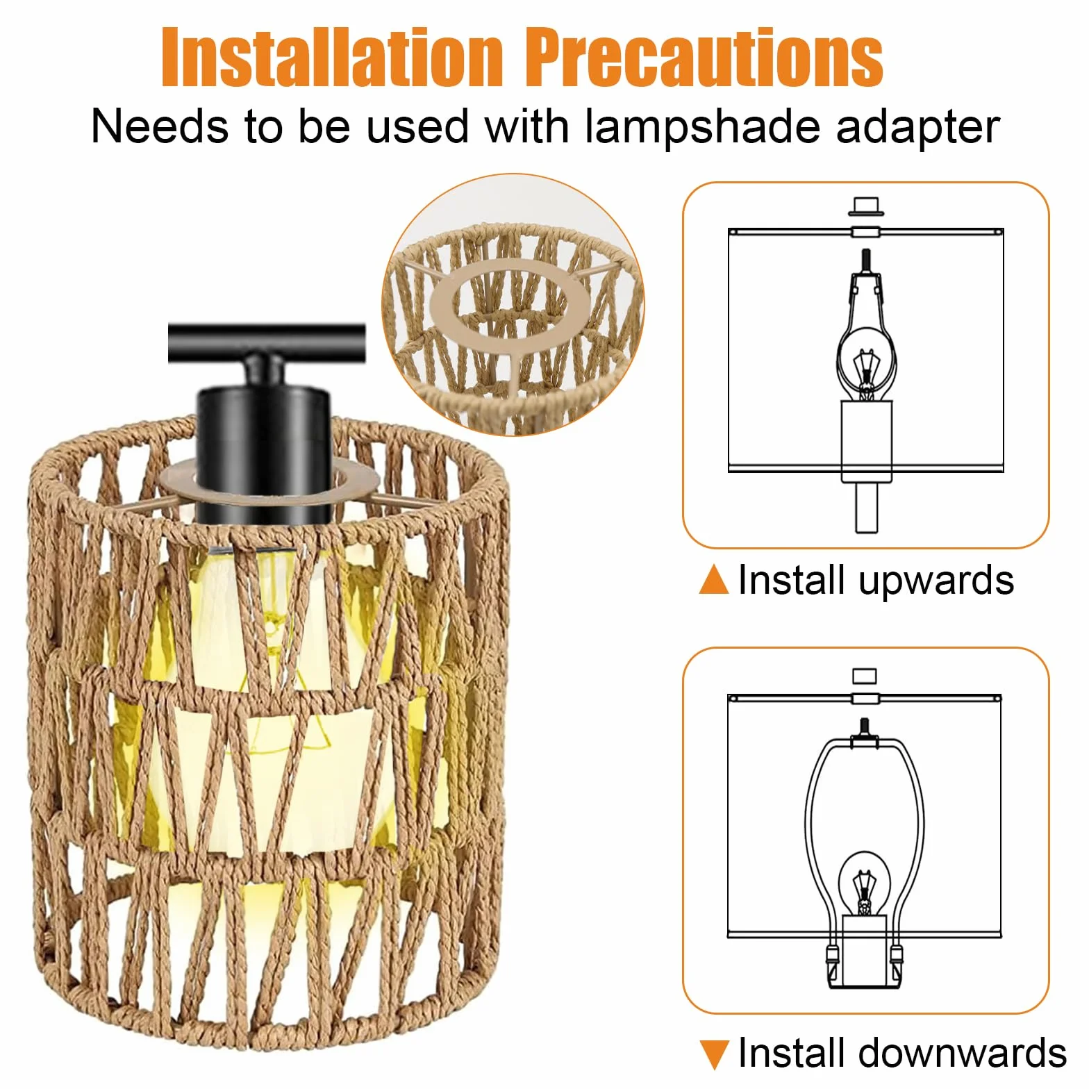Paralume Lampada 2 Pezzi Paralume Rattan Retrò Boho Larghezza 15 cm E27 E14 per Lampadario Soffitto Lampada da Tavolo Lampade da Terra Pendenti