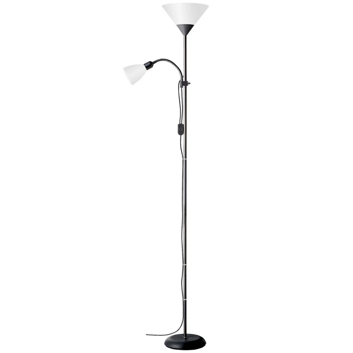 Brilliant, Lampada piantana con luce da lettura, alluminio;plastica