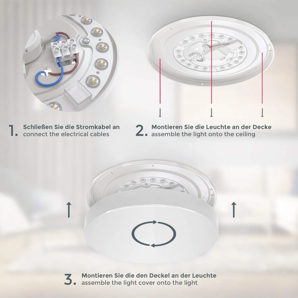 B.K.Licht Plafoniera LED da bagno 12W, luce bianca naturale 4000K, 1200Lm, lampadario resistente agli schizzi d'acqua IP44, diametro 29cm, lampada da soffitto moderna, plastica, 230V