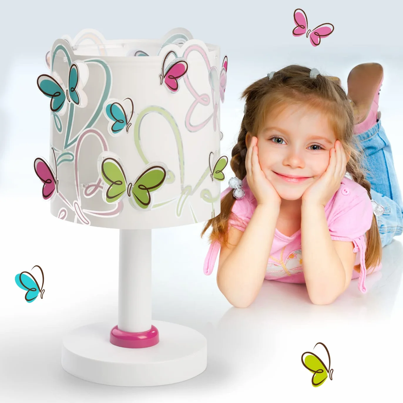 Dalber Lampada da tavolo o comodino per bambini Butterfly farfalle