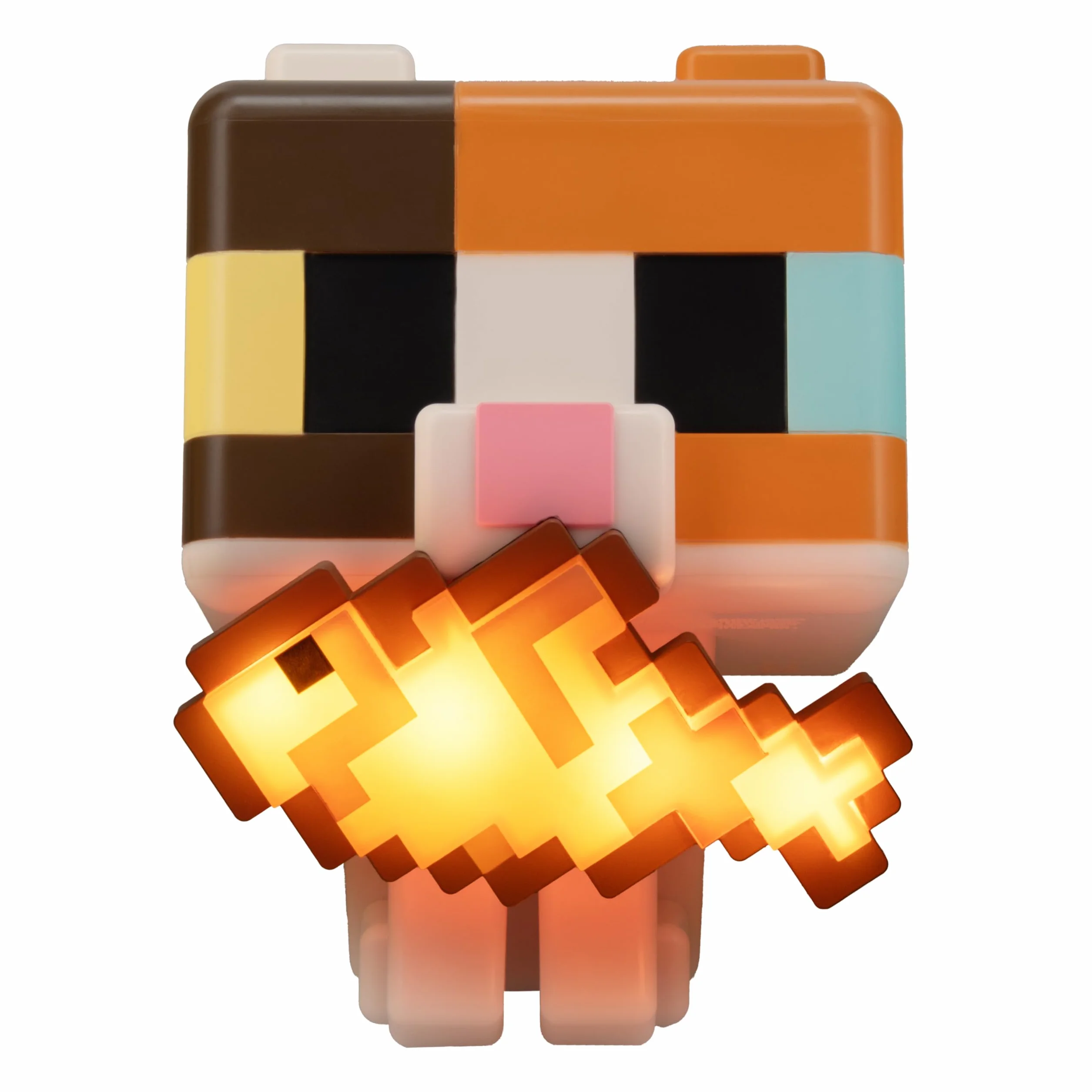 Paladone Minecraft Cat GloBuddies Light, 15cm Tap‑to‑On Lamp with Light‑Up Fish, AA Battery Powered, Officially Licensed