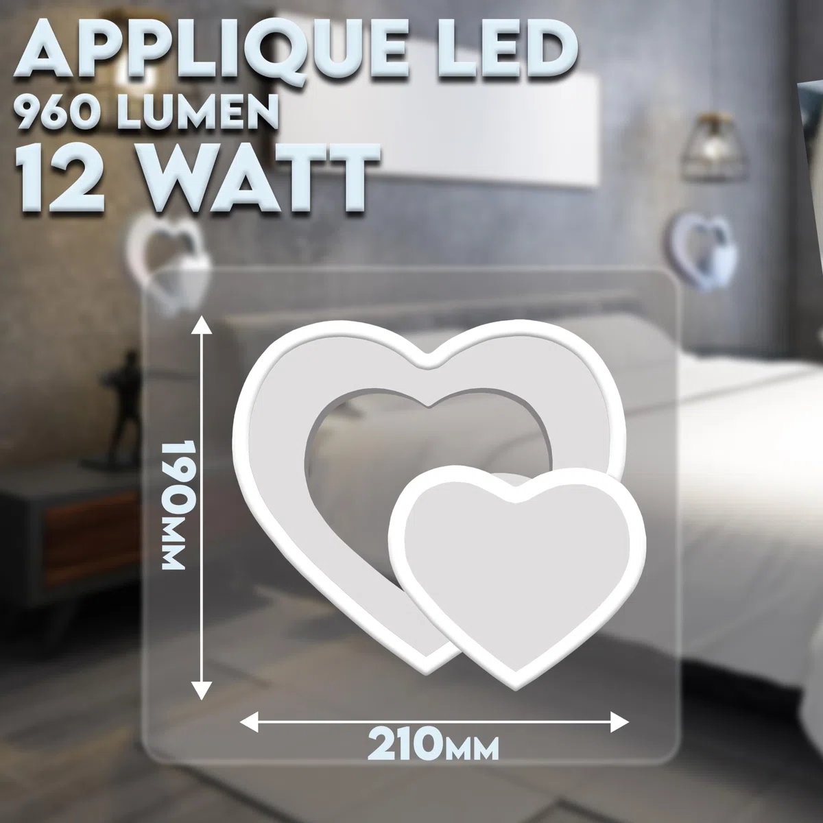 MAKA Applique a LED Moderna 12W, 960 Lumen Lampada da Parete a Muro Camera Letto Bambini, Applique Decorativa per Stanza dei Bambini Camera da Letto, Soggiorno (Cuore 3000K-4000K-6500K)