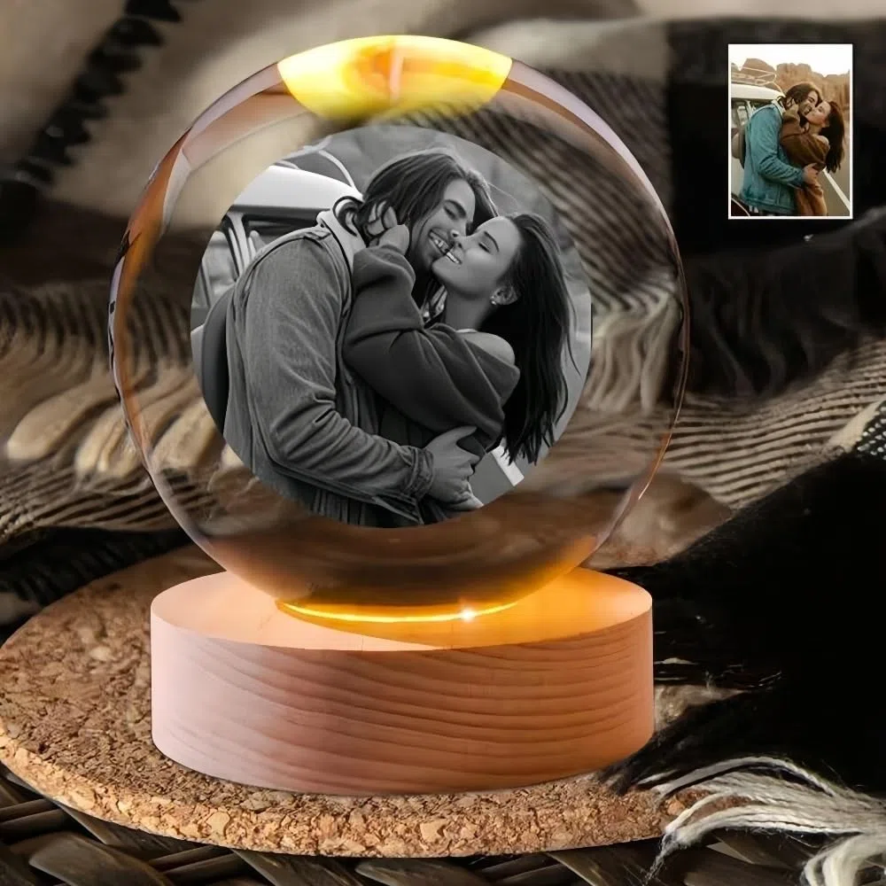 Sfera Di Cristallo 2D Con Foto, Sfera Di Cristallo Personalizzata Con Base Illuminata, Ricordo Per Animali Domestici/regalo Di Natale, Sfera Di Vetro Con Incisione Dal La Tua Immagine(8cm/3.15in)