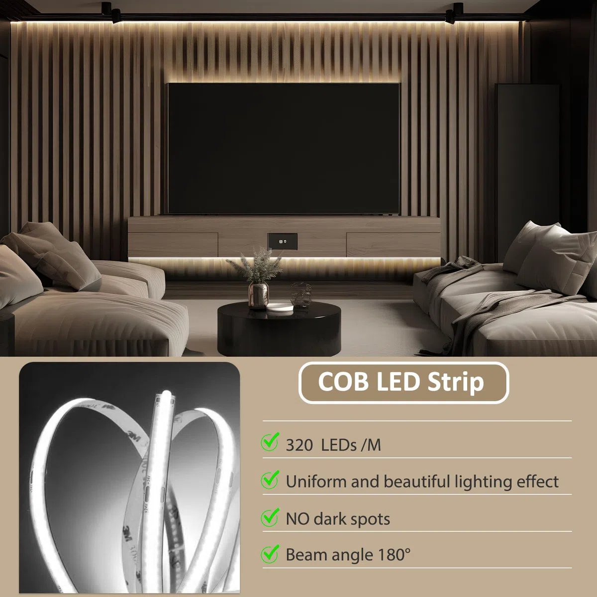 ANTENLICHT Striscia LED COB 5M Bianco Freddo 6000K 36W, Strip LED Dimmerabile con Telecomando, CRI90+, 24V Larghezza 8mm, Striscia LED Adesivo Tagliabile