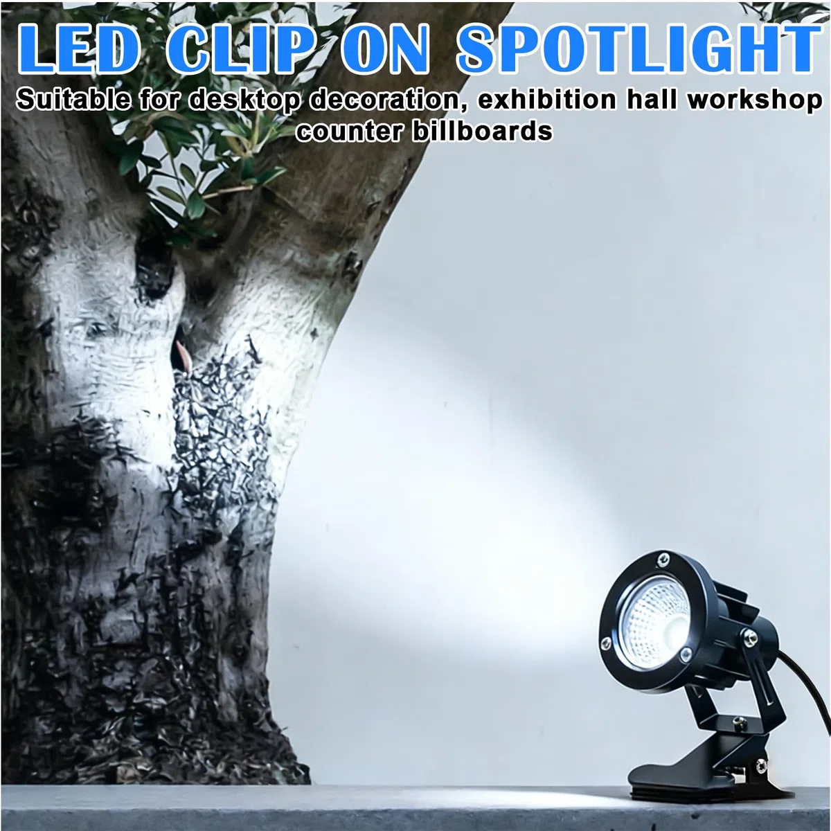 GBKDQQ 2 faretti LED a morsetto con spina e interruttore, IP65, 10 W, impermeabili, per interni ed esterni, con morsetto a LED da 1,5 m, per esterni, cortile/prato (bianco freddo)
