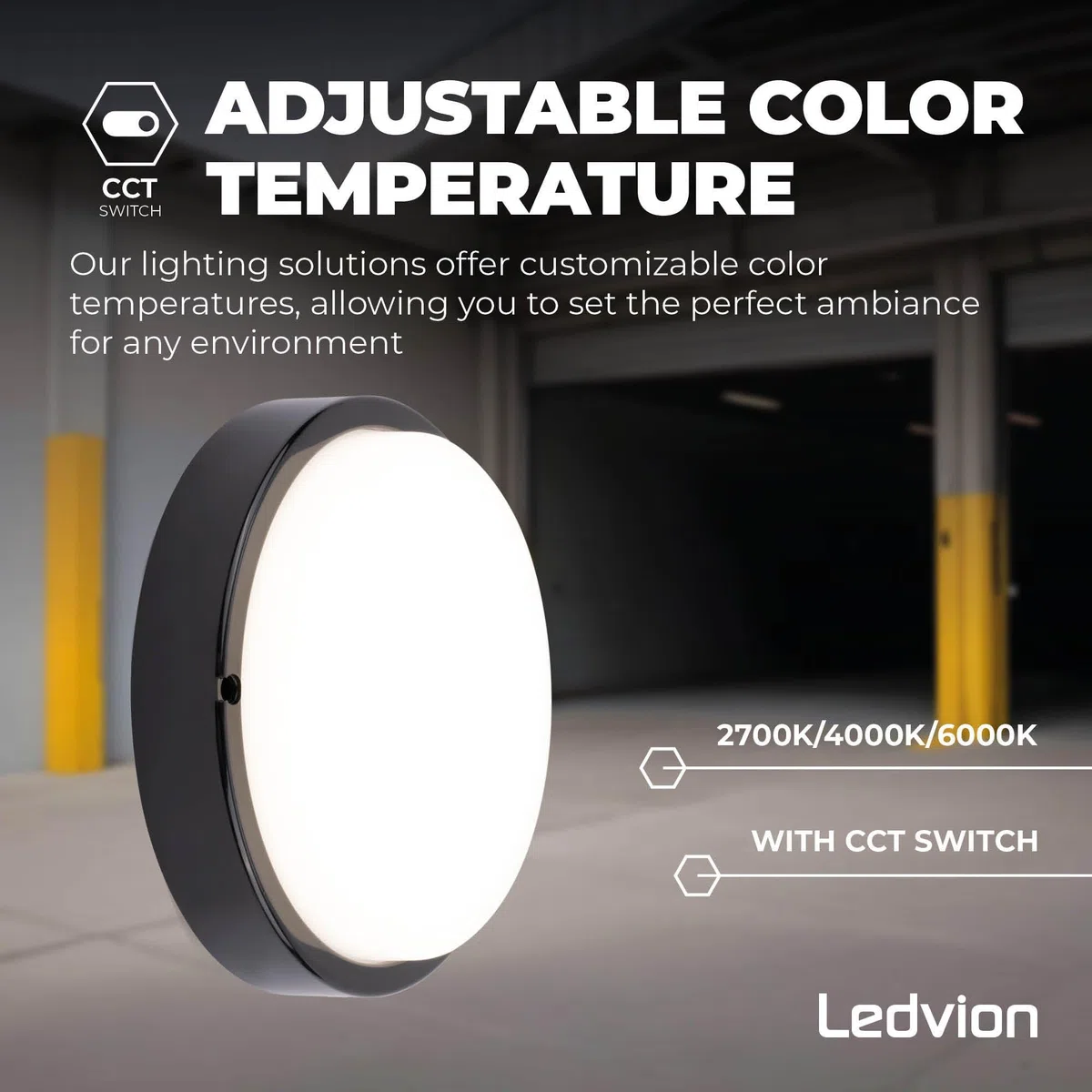 Ledvion - Plafoniera LED Soffitto, IP65, 10W, 1000Lm, 2700/4000/6000 K, Nero, 220-240V, Lampada da Cantina, Lampada da Parete, Interno, Esterno