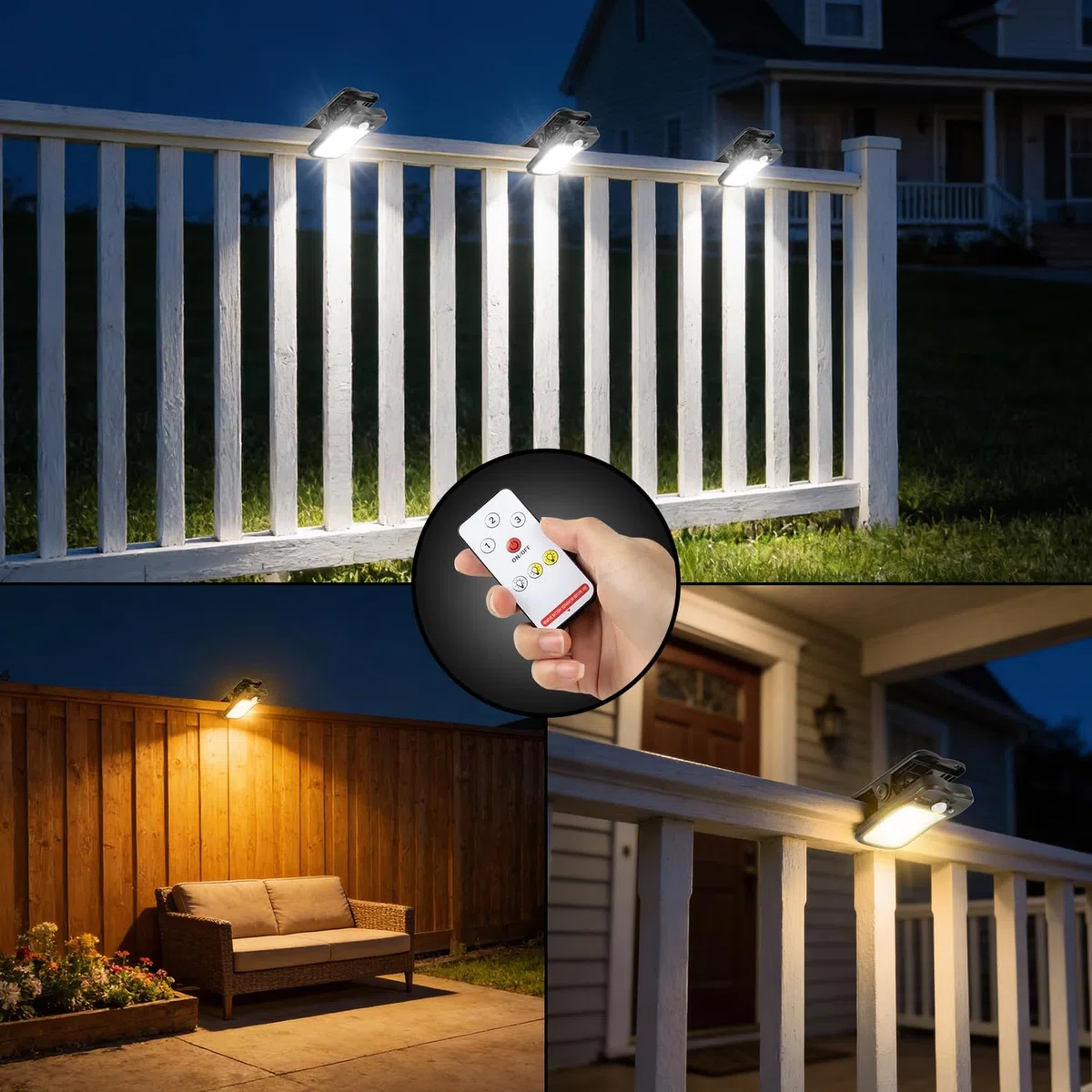Luci solari con movimento a clip per esterni, luminosità 800 lm, 3 modalità e 3 temperature di colore, ricarica USB e telecomando, luce di inondazione impermeabile per recinzioni, grondaie