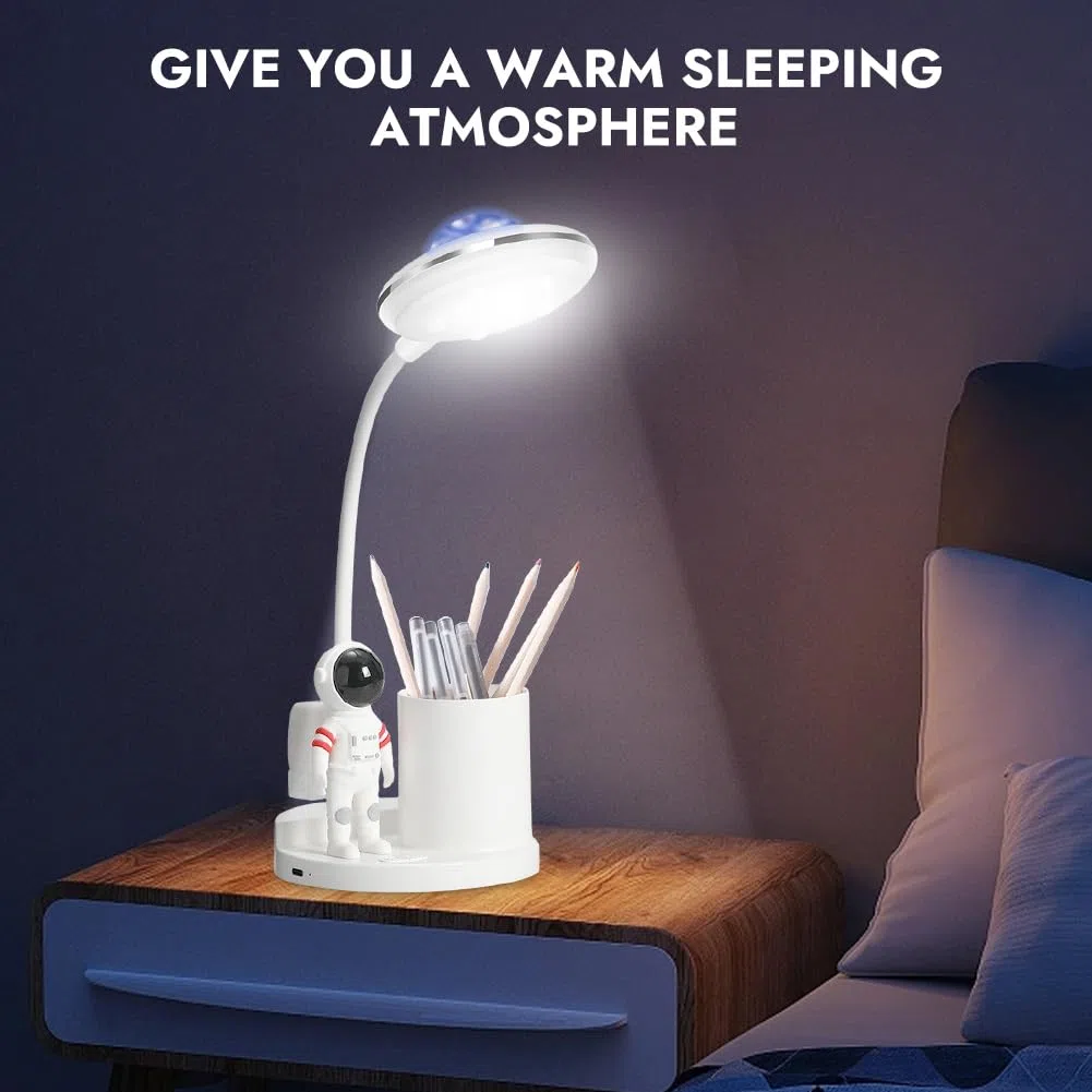 Lampada da scrivania LED per bambini, astronauta, lampada da tavolo portatile con supporto per penna, proiettore di cielo stellato, lampada da comodino, lampada da scrivania, dimmerabile, ricaricabile