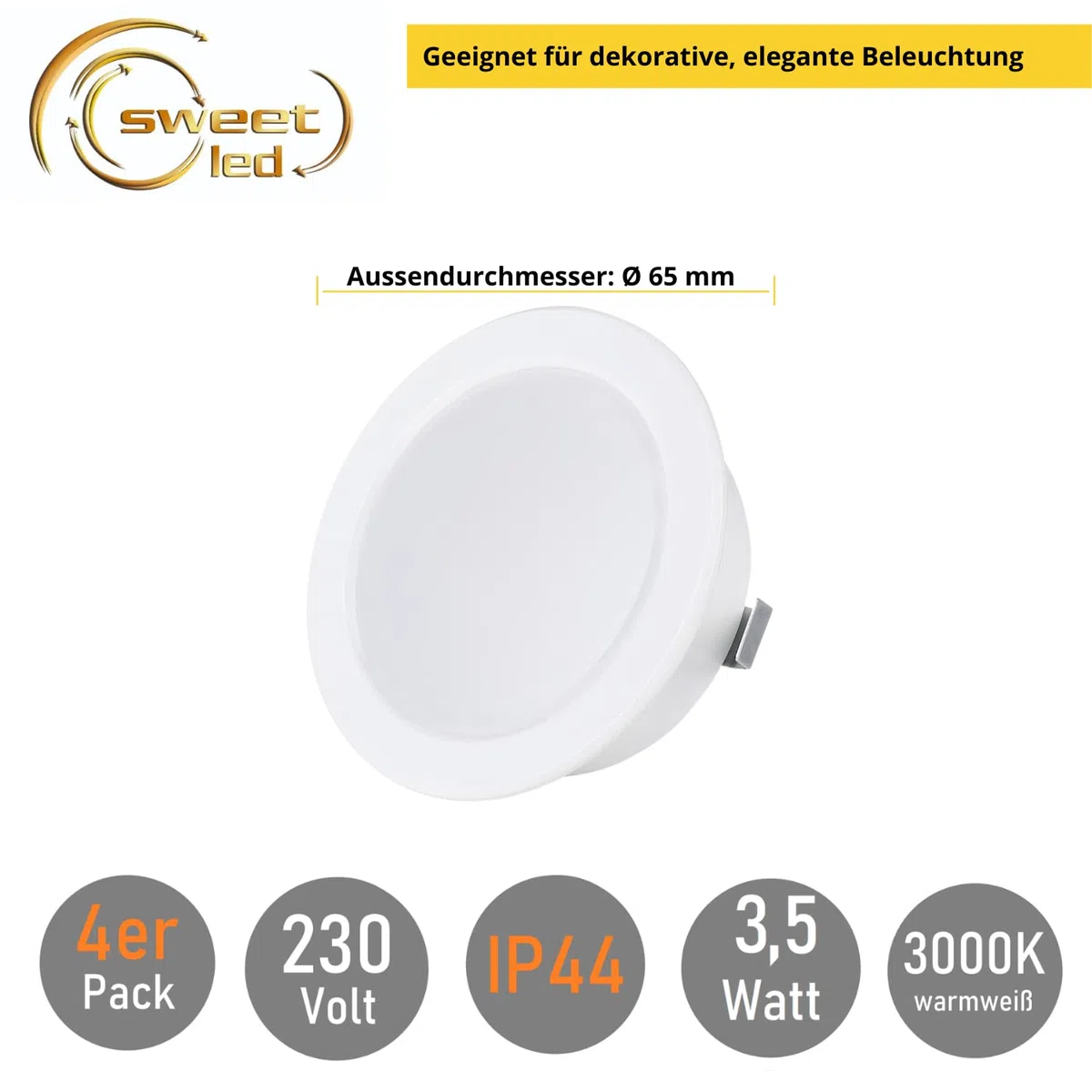 Swwet-Led Set di 3 Faretti led da incasso per mobili, 230V, 3,5 W, IP44 G4, 21mm ultra piatti Faretti LED da Incasso, 3000 K, Bianco Caldo, per cappa da cucina, bagno, faretto da incasso