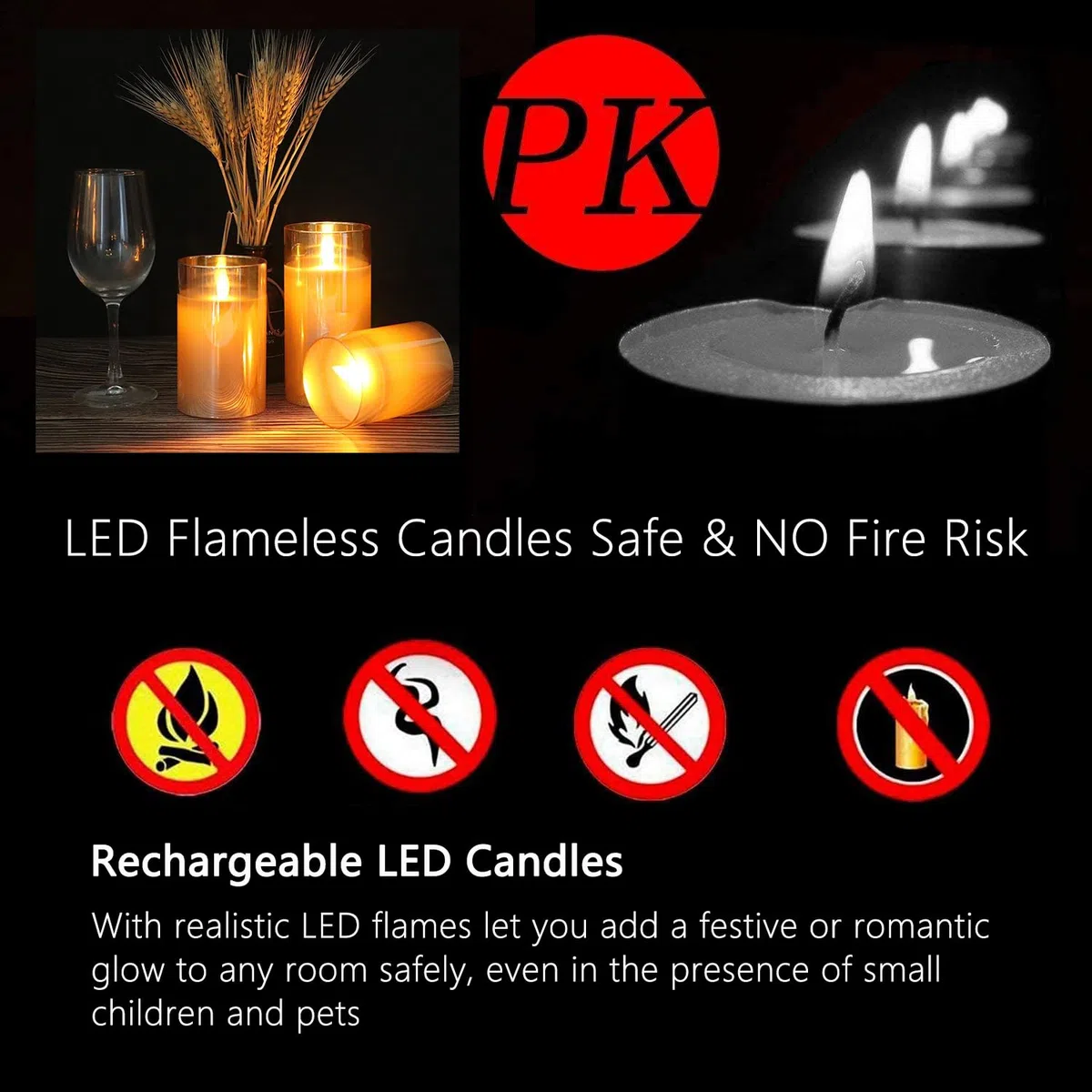 Lonkenn 2 pezzi Candele LED Ricaricabili, Fiamma Tremolante Candela LED con Marrone Vetro, Ricaricabili Candela con Telecomando e Timer per Natale Feste Decorazione Casa Matrimonio -12.5cm