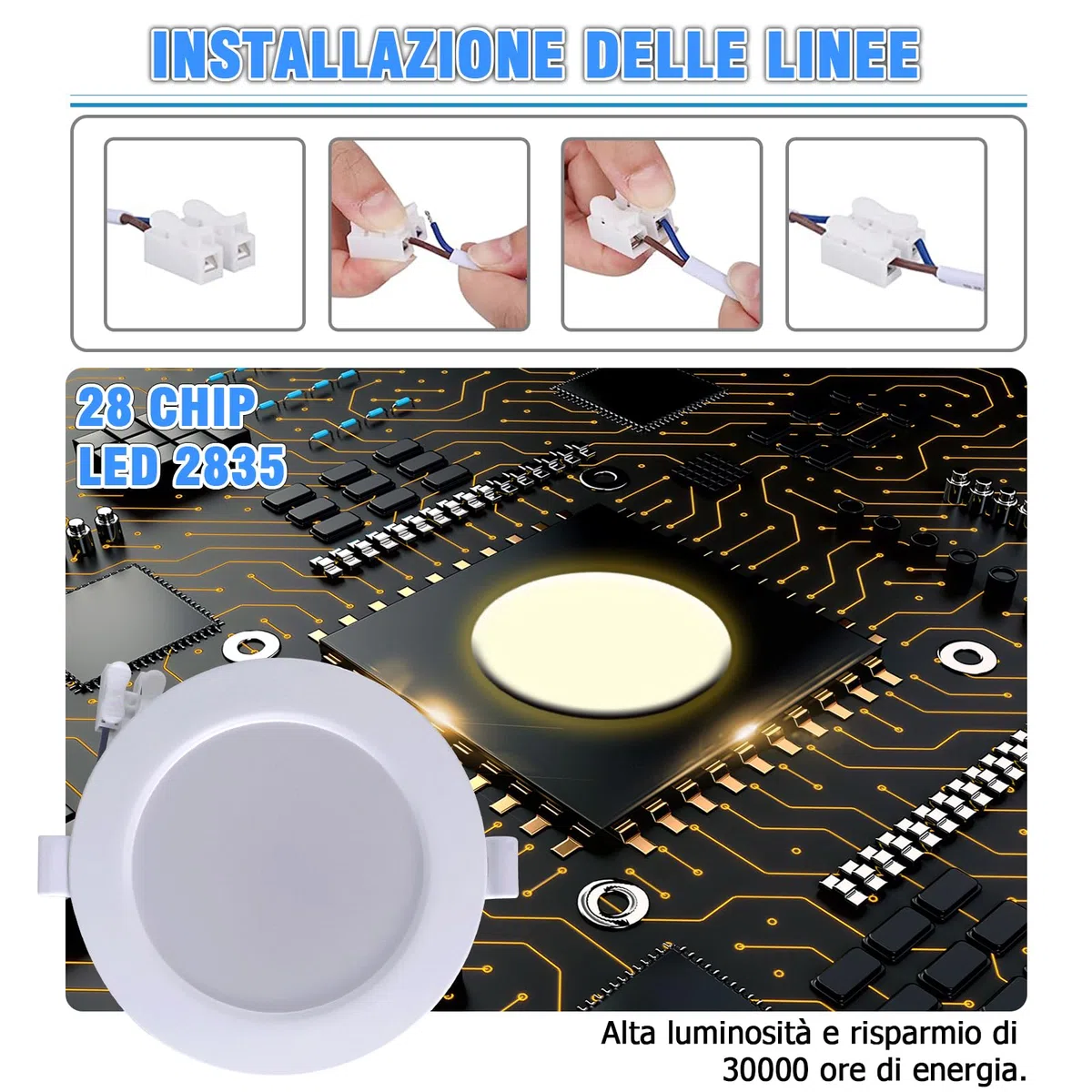 ETUOLMP Faretti led da incasso per cartongesso, 6W 620LM Faretti Led Soffitto Bianco Naturale 4000K, AC 220-240V, Faretto Led Interno IP44 per cappa da cucina, bagno, corridoio, set di 10