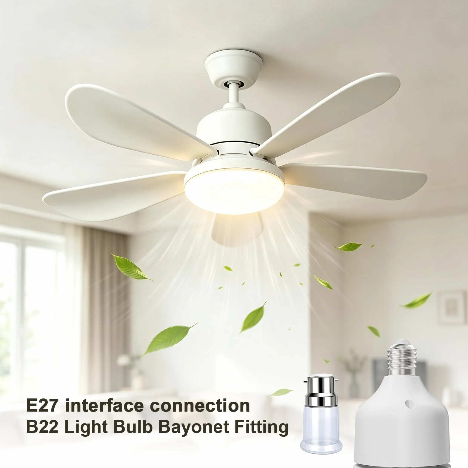Ventilatore Da Soffitto Con Luce E Telecomando, Lampada Da Soffitto Con Ventilatore, Piccolo Ventilatore Da Soffitto Silenzioso Con 3 Vento, 3 Modalità Di Illuminazione (C-52cm)