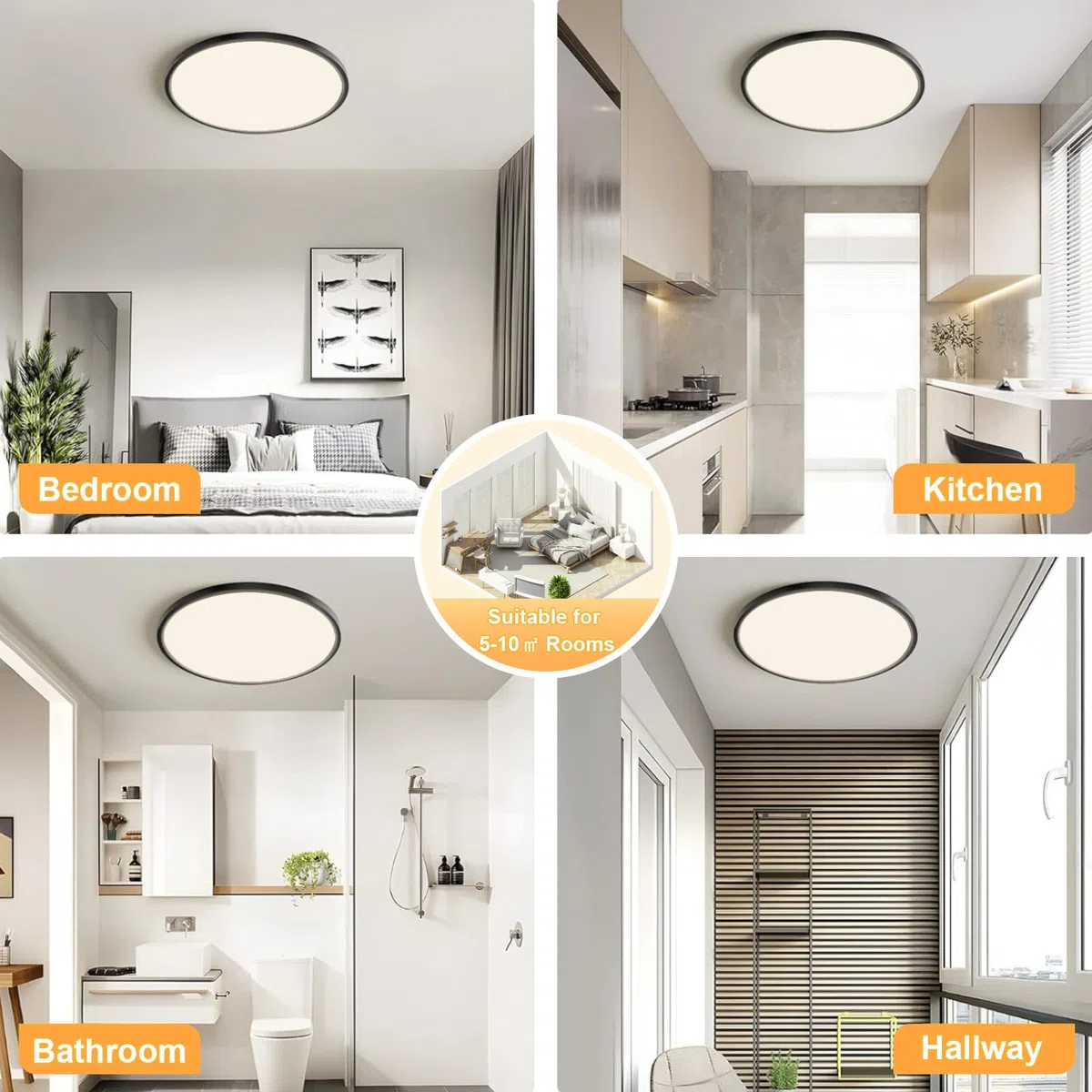 OTREN Plafoniera LED Soffitto 36W, Lampada Bagno Moderna Rotondo 3240LM, Lampadario Luce per Soggiorno, Camera da Letto, Cucina, Ufficio, Balcone, IP44, Ø30CM*H2.4CM, 4000K Bianco Naturale