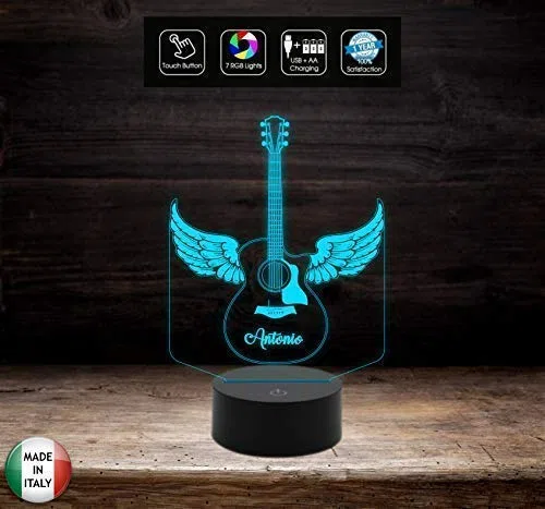 Idea regalo MUSICISTA Lampada led CHITARRA classica personalizzabile nome MUSICA