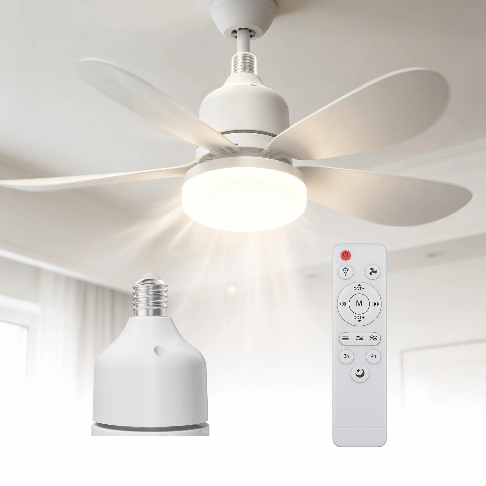 Ventilatore Da Soffitto Con Luce E Telecomando, Lampada Da Soffitto Con Ventilatore, Piccolo Ventilatore Da Soffitto Silenzioso Con 3 Vento, 3 Modalità Di Illuminazione (C-52cm)