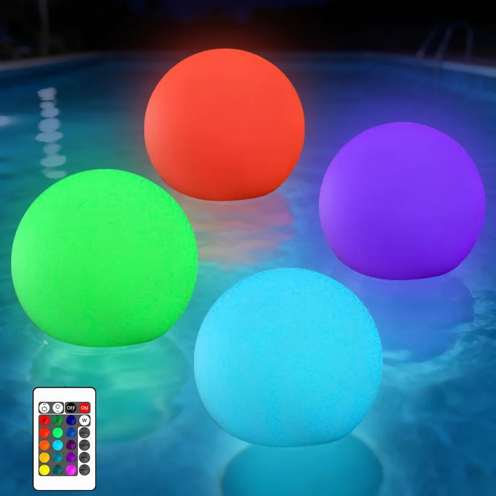 Palla Luminosa per Piscina, 4 Pezzi Luci Galleggianti per Piscina con Telecomando, Impermeabili Luci per piscina LED Fuori Terra, Lampada Sfera Giardino per P-iscina Laghetto Giardino