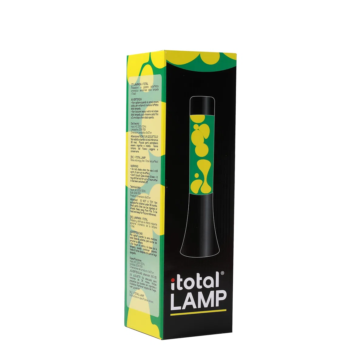 I-TOTAL® Lampada Lava Flared Colorata – Effetto Bolle Ipnotico, Design Retrò, Cera Fluida, Luce Rilassante, Lampada Decorativa per Casa e Ufficio (Base Nera Liquido Verde Cera Gialla)