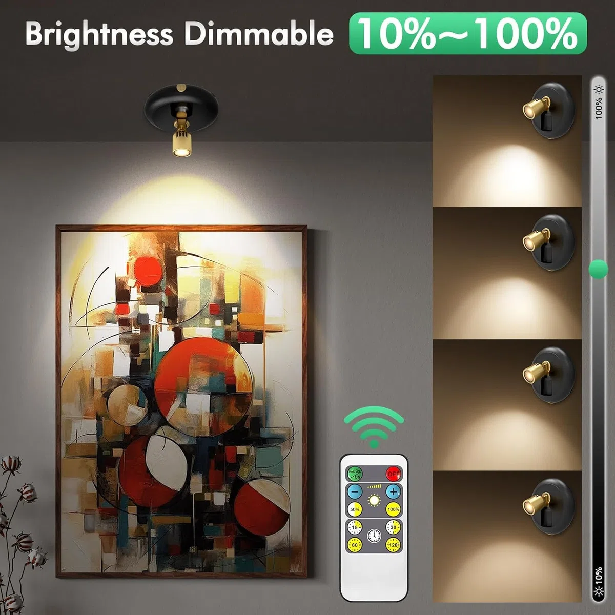 Foco per piante da interno, funziona a batteria, luci da parete decorative, punto di accento artistico, luci da parete wireless con timer remoto e regolabile, luce ascendente