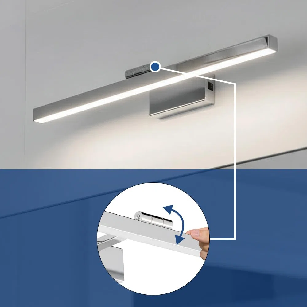 Lampada a LED da Specchio per Bagno - Luce da Parete Sopra Specchio/Guadro 40 cm - Testa Orientabile e Interruttore - Cromo 8W 570lm 4200K Bianco Neutro - Applique da Bagno IP45
