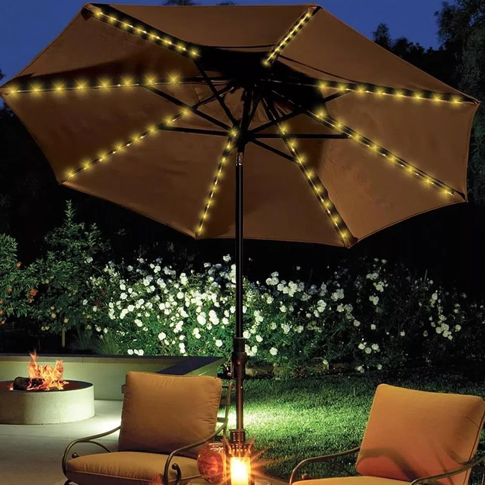 Ombrellone da Patio con LED a Energia Solare, Luci per Parasole a Energia Solare, Striscia Luminosa per Ombrellone da Giardino con Luce Colorata per Patio e Spiaggia (Bianco Caldo)