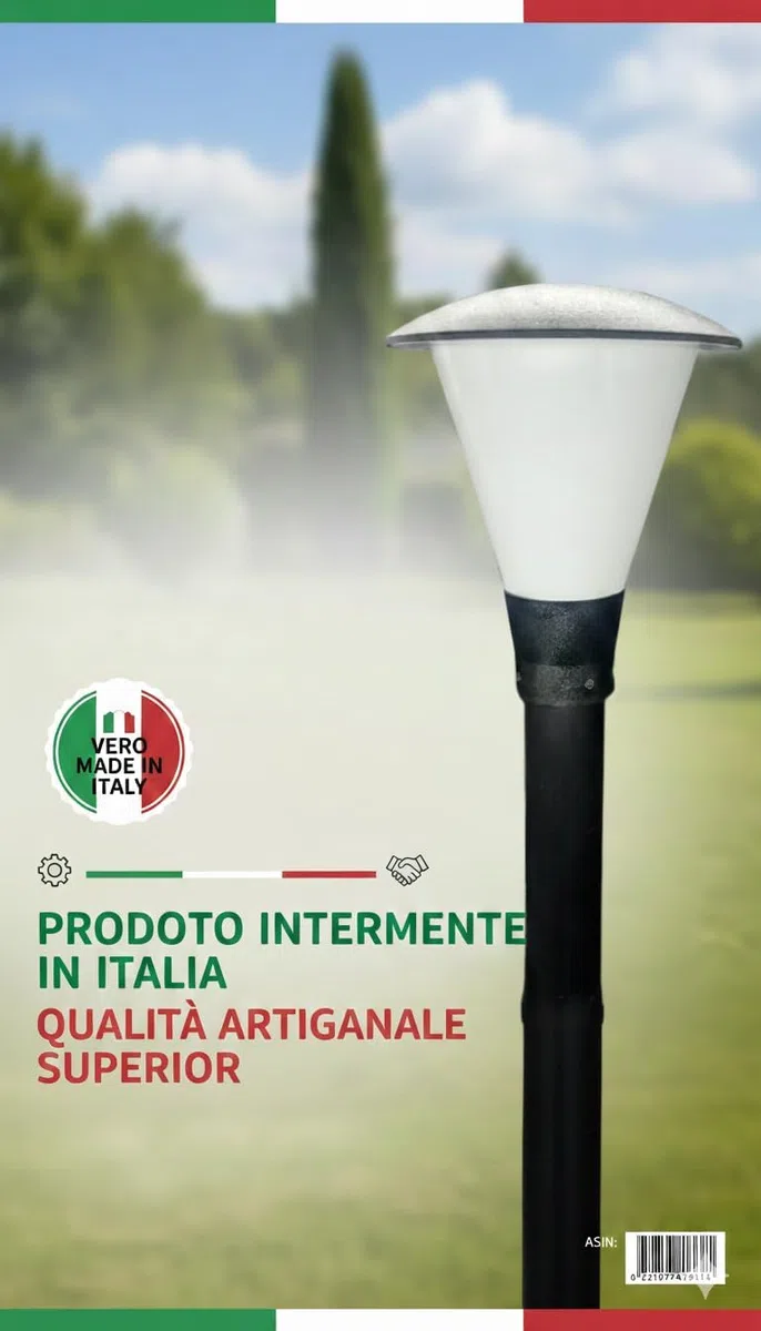 Lampione Testa Palo Ø 60mm Made in Italy, Attacco E27 IP65, Anti-Corrosione Ideale per Zone di Mare, Lanterna da Giardino in Policarbonato, Bianco/Trasparente (Lampadina Esclusa)