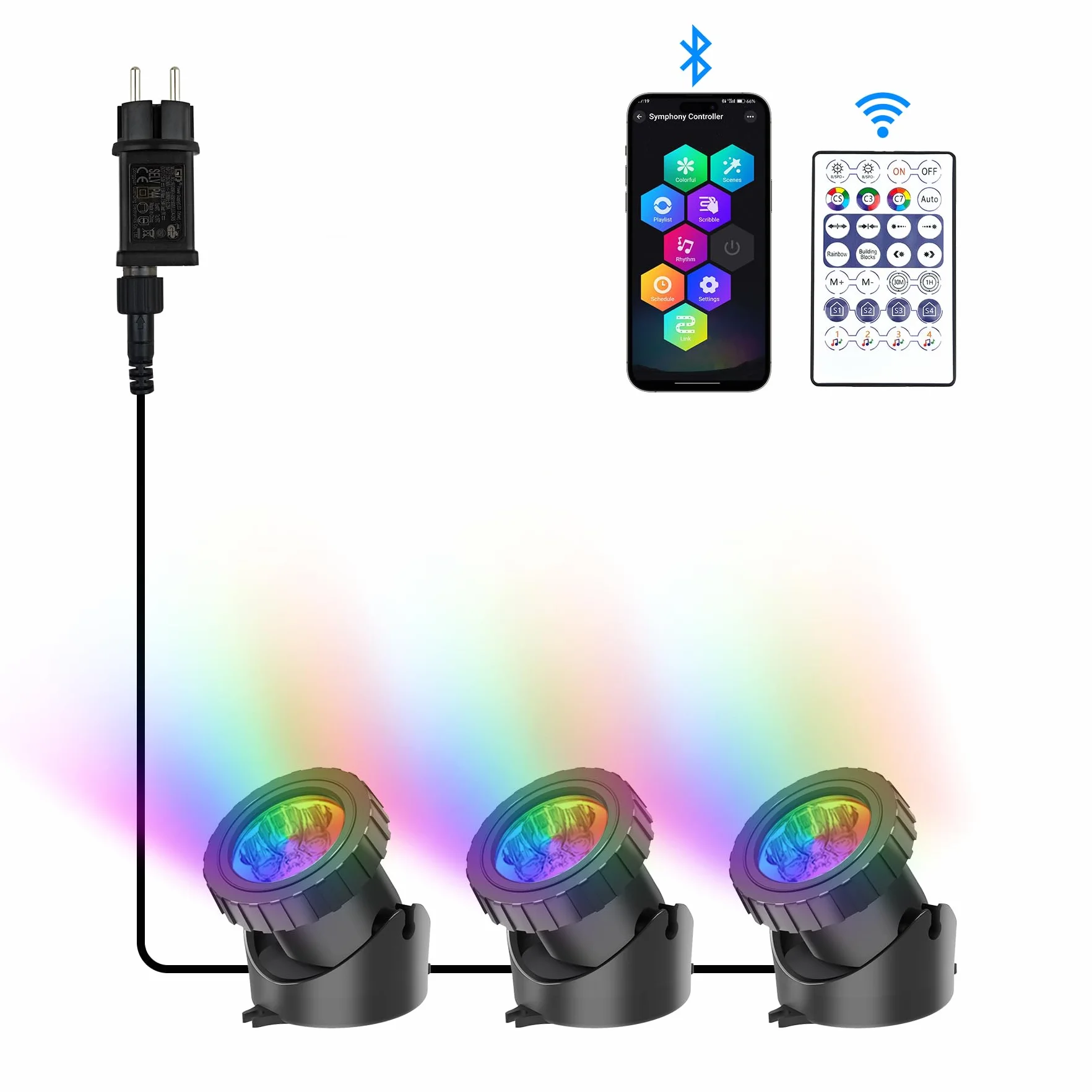 NATPOW Luci Piscina Impermeabile RGB, Cambiano Colore Luci per Laghetto Bluetooth Telecomando Controllabile, 5V Impermeabile IP68 Luce Subacquea per Giardino, Acquari, Fontana, Laghetto (3 in1)