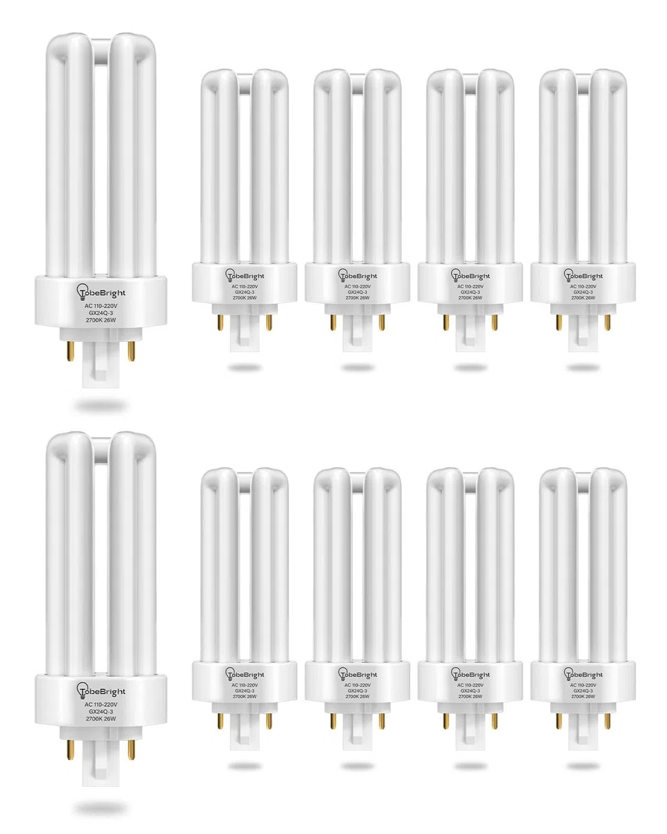 26W 4 Pin Lampadina Fluorescente Compatta Gx24Q-3 Base, Bianco Caldo 2700K 4 Pin Triple Tubo CFL PLT-26W 827 Plug in Lampadina CFL Risparmio Energetico per Ufficio Soggiorno Cucina, 10-pack