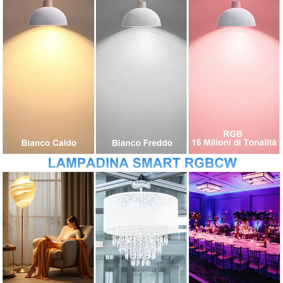 Lampadina Alexa E14 Wifi Dimmerabili, 5,5W 400 Lm 40W Equivalente, Lampadina Led Smart RGBCW 2700K-6500K, Compatibile con Alexa e Google Home, 4 pezzi