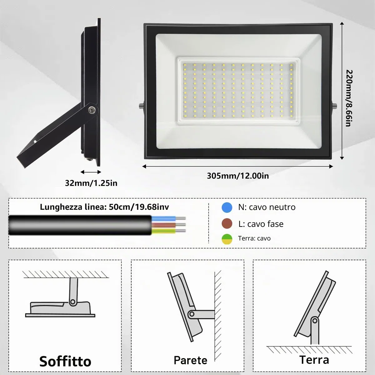 loyal Faretto LED da 150 W, 3000 K, 5000 lm, super luminoso, per interni, IP65, impermeabile, per esterni, per giardino, cortili, garage, bianco caldo [classe energetica F]