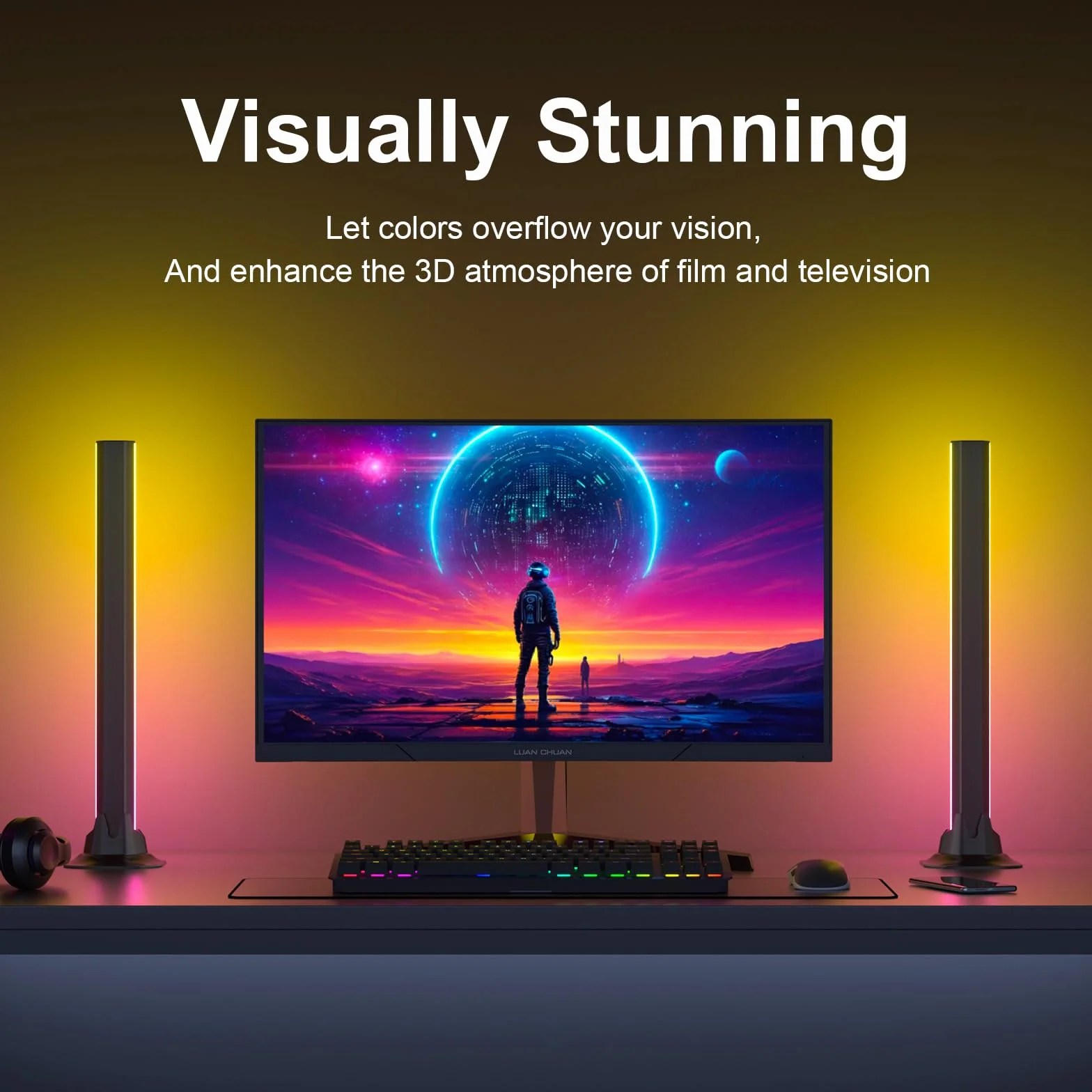 Barre LED RGBIC 32cm a 300°, Luci Scrivania Gaming e Retroilluminazione TV Intelligente, Lampada Monitor PC con Sincronizzazione Musicale, Controllo App USB 5V, Accessori Postazione