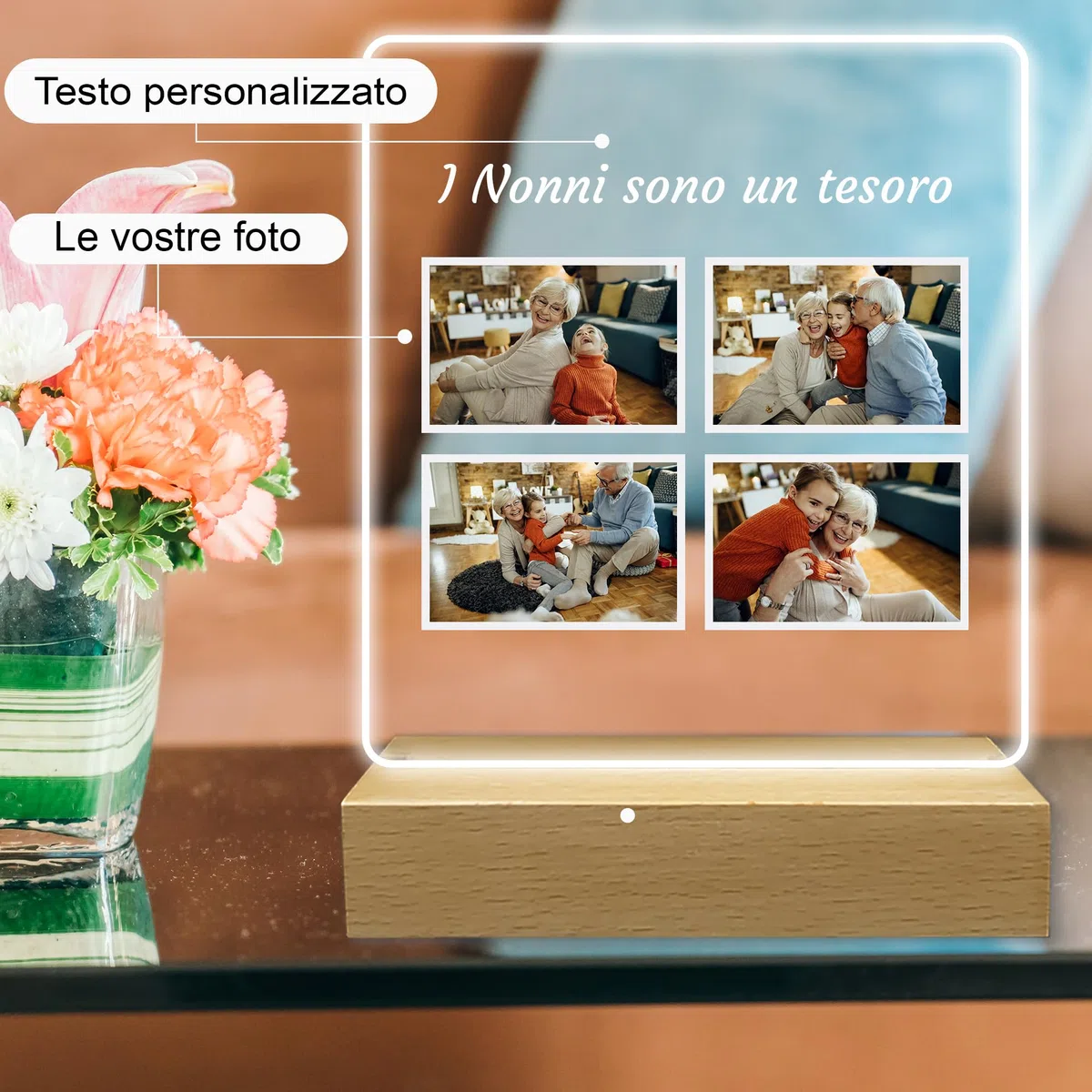 Stileitaliano lampada con foto personalizzata idea regalo nonni compleanno led multicolore regali nonno nonna festa dei nonni nipote nipoti (Collage)