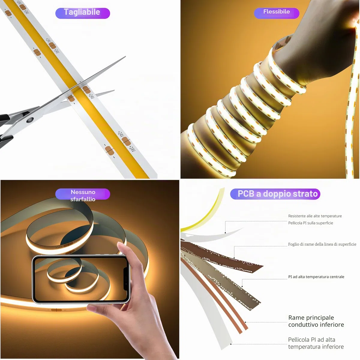 OULARA WIFI COB LED Striscia Blanco Caldo 2700K,6M Dimmabile set di luce a LED Nastro 24V,Lavori Intelligenti con Alexa/Google Assistant per l'illuminazione Armadio,Camera da letto,Cucina