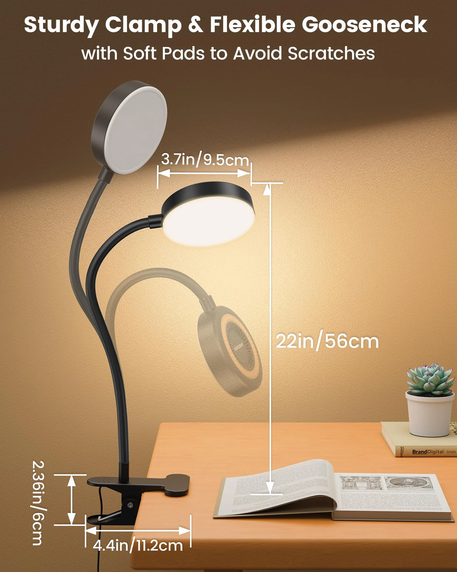 Glocusent Lampada da Lettura 72 LED, Luce da Lettura-3 Colore e 5 Luminosità, USB Lampada con Pinza con luce notturna ambra & timer 30/60 min (Nero con adattatore e telecomando)