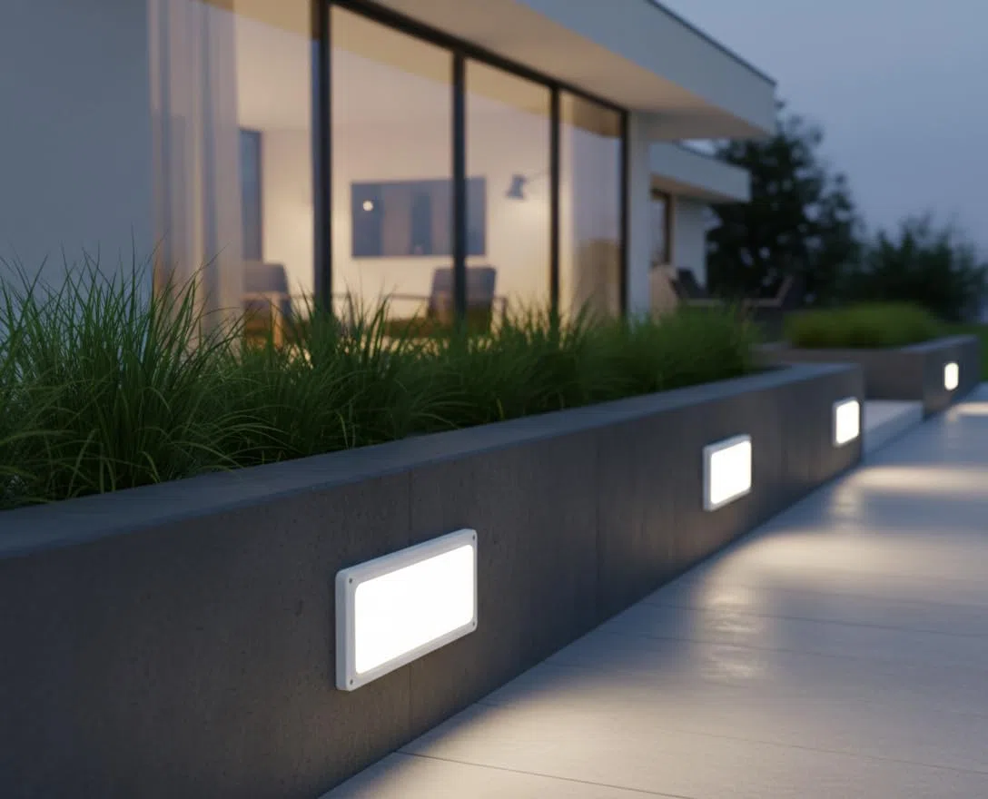 Generico Segnapasso da Incasso Esterno Made in Italy, IP65, Attacco E27 per Lampadine LED, Plafoniera Segnapasso in Policarbonato e Vetro Temprato, ControcassaInclusa,(Colore Nero Dim -270x120x122)