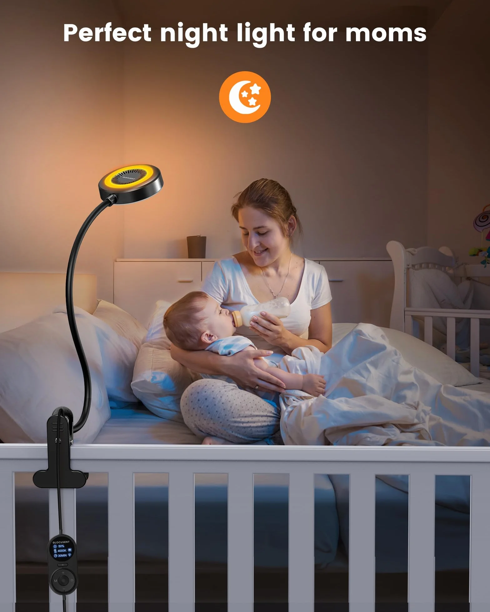 Glocusent Lampada da Lettura 72 LED, Luce da Lettura-3 Colore e 5 Luminosità, USB Lampada con Pinza con luce notturna ambra & timer 30/60 min (Nero con adattatore e telecomando)