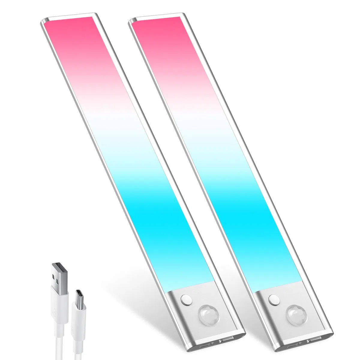 Euakee 2 Pezzi 23CM RGB IC LED Lightbar Senza Fili con Rilevatore di Movimento, Luce Sotto Armadio Cucina Dimmerabile, Barra Luminosa Ricaricabile USB Luce Notturna per Camera da Letto Decorazione