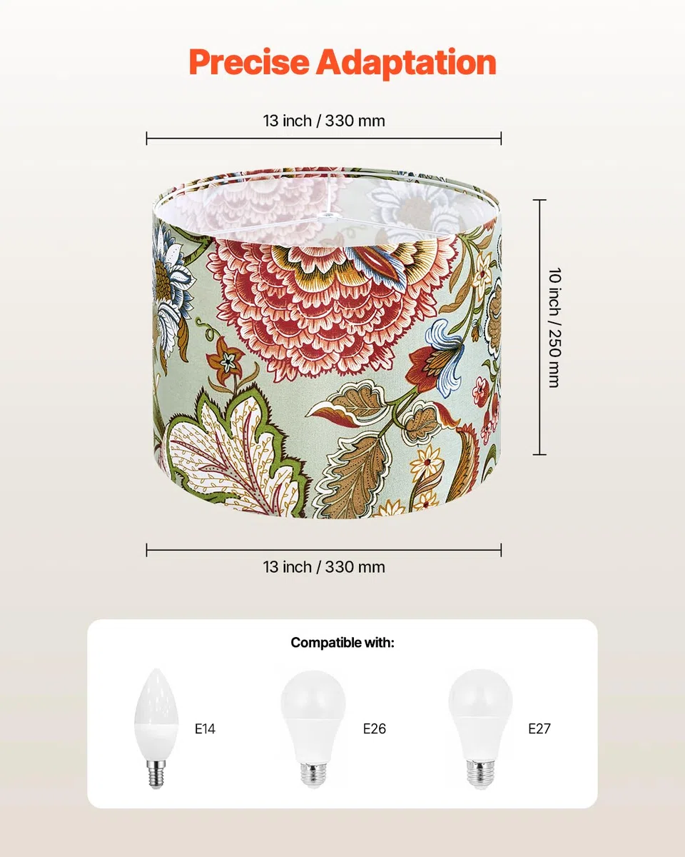 VEVOR Paralume a Tamburo Dimensioni Medio, Paralume di Ricambio per Lampade da Tavolo, Lampadina da Terra Lampada a Sospensione, Copri Lampadine 330 x 330 x 250 mm 2 Pezzi, Fiori Scuri