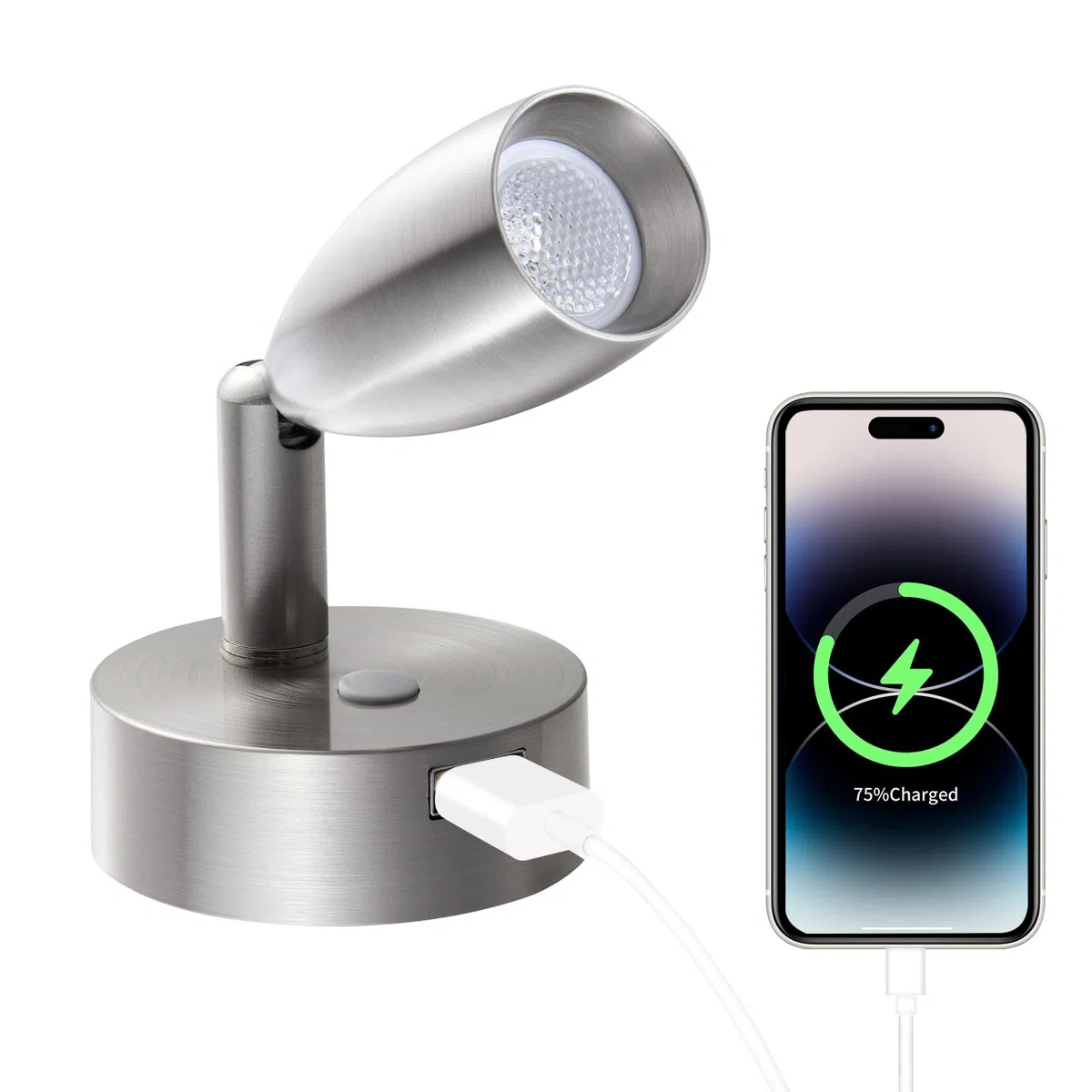 acegoo Lampada da Lettura 12V Camper LED Dimmerabile 3200K DC12-24V Spot con Caricatore Rapido USB, per Caravan Furgone Barca Camion Auto Illuminazione Interna (Nichel Spazzolato, 1Pcs)