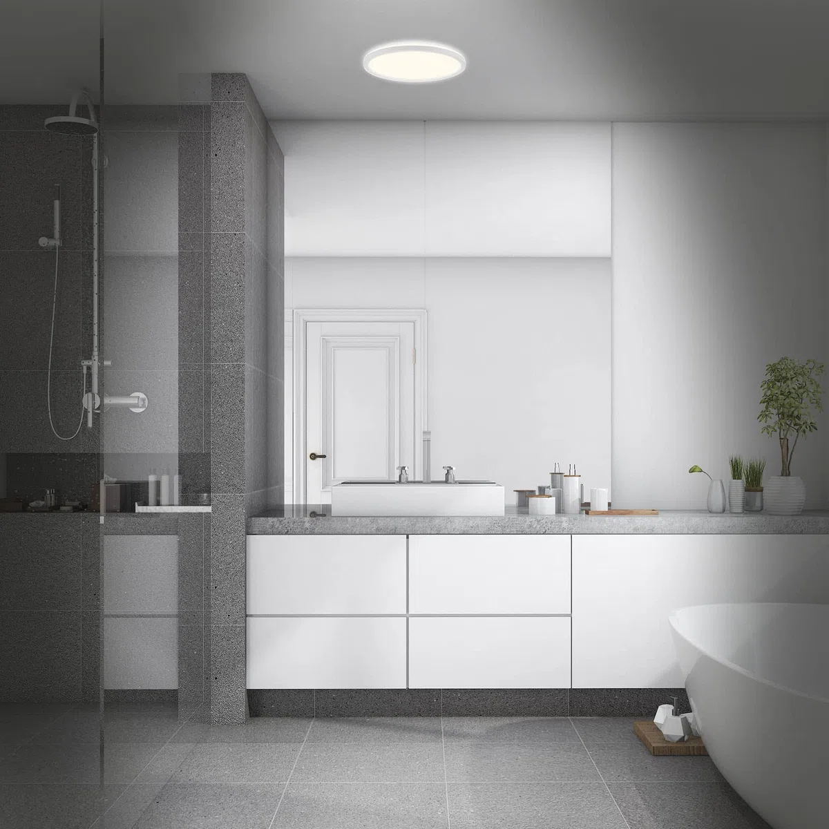 Briloner - Plafoniera da bagno a LED con retroilluminazione, lampada da bagno a LED IP44, ultrapiatta, luce bianca neutra, bianca, 290x35 mm (DxH)