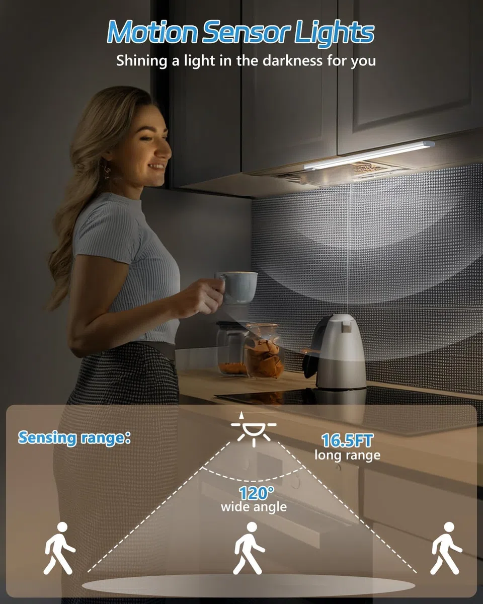 HIBOITEC Luce Armadio 54 LED con Sensore Movimento,32CM Magnetica Ricaricabile Luci Led Senza Filo,LED Sottopensile Cucina per Cucina Scale Soggiorno Bagno Camere da Letto, 2 Pezzi