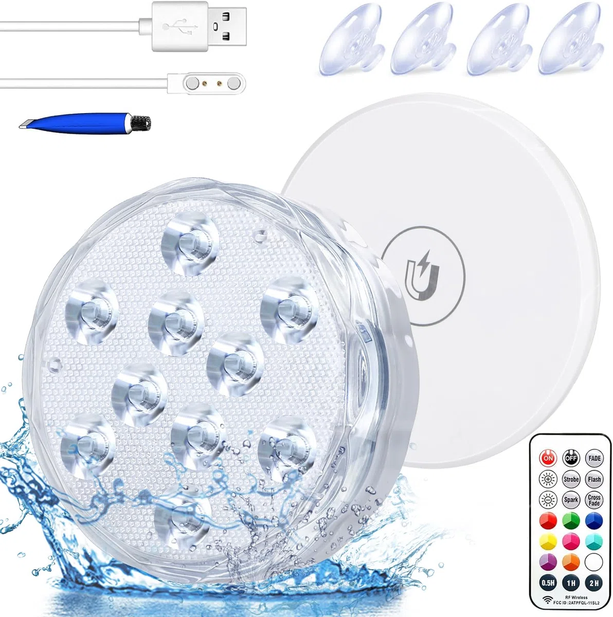 Idealife Luci per Piscina, Ricaricabile Luci Subacquee LED, Completamente Sigillata Impermeabile IPX8 Sommergibile Luce LED Adatta per Piscina Festa Cerimonia Nuziale Halloween Fish Tank(1 Pc)