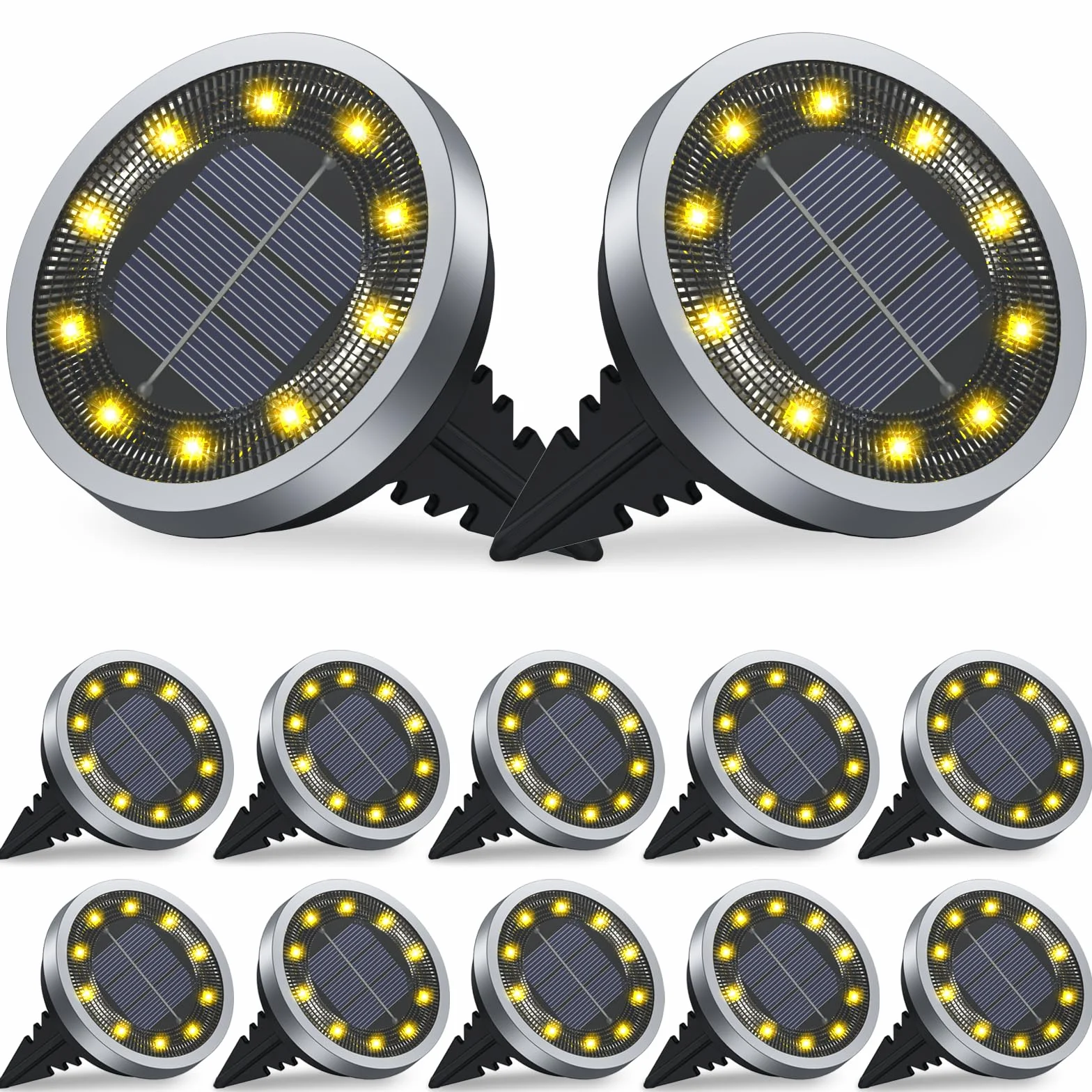 Luci Solari per Giardino IP65, Nuovo stile 2026 Lampade Solare Esterno Incasso Faretti a Terra Luce Sepolta Solare Impermeabile per Prato Vialetto Scala Paesaggio (14, bianco caldo)